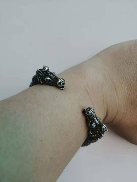 bangle personalized adjustable viking double horse head and scythe chariot battle steed war bracelet, Black
bangle personalized adjustable viking double horse head and scythe chariot battle steed war bracelet, Black