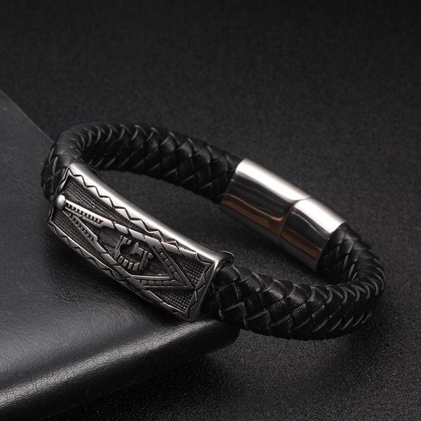 link, chain vintage charm genuine leather men male sporty bracelets classic handmade braided stainless steel link cuff bangles, Black
link, chain vintage charm genuine leather men male sporty bracelets classic handmade braided stainless steel link cuff bangles, Black