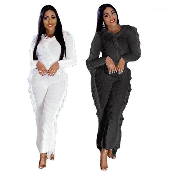 women's women clothing tassel womens two piece pants solid color fashion casual 2pcs set knitting suits, White
women's women clothing tassel womens two piece pants solid color fashion casual 2pcs set knitting suits, White