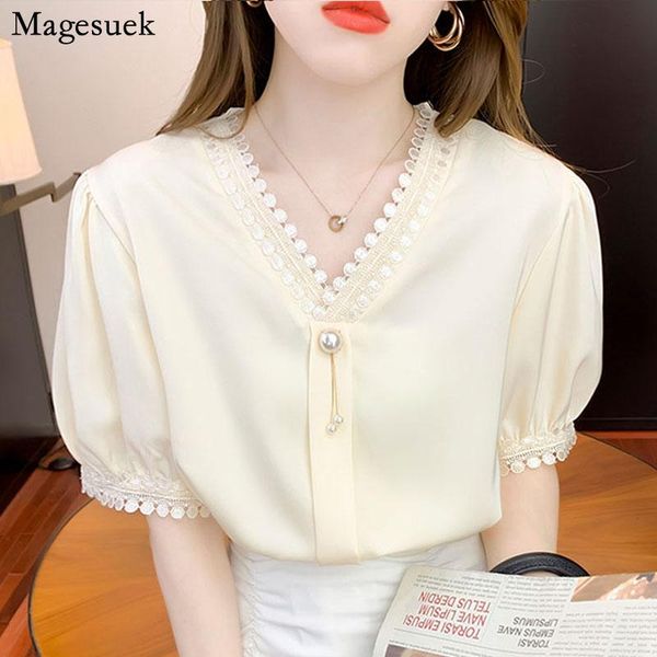 women's blouses & shirts korean v neck summer chiffon satin blouse gentle puff short sleeve loose sweet female casual blusas 15471, White
women's blouses & shirts korean v neck summer chiffon satin blouse gentle puff short sleeve loose sweet female casual blusas 15471, White