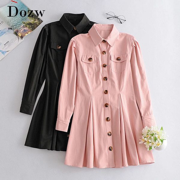 women elegant office shirt dress puff long sleeve cargo dress with pockets ladies turn down collar pleated mini dresses 210414, Black;gray
women elegant office shirt dress puff long sleeve cargo dress with pockets ladies turn down collar pleated mini dresses 210414, Black;gray