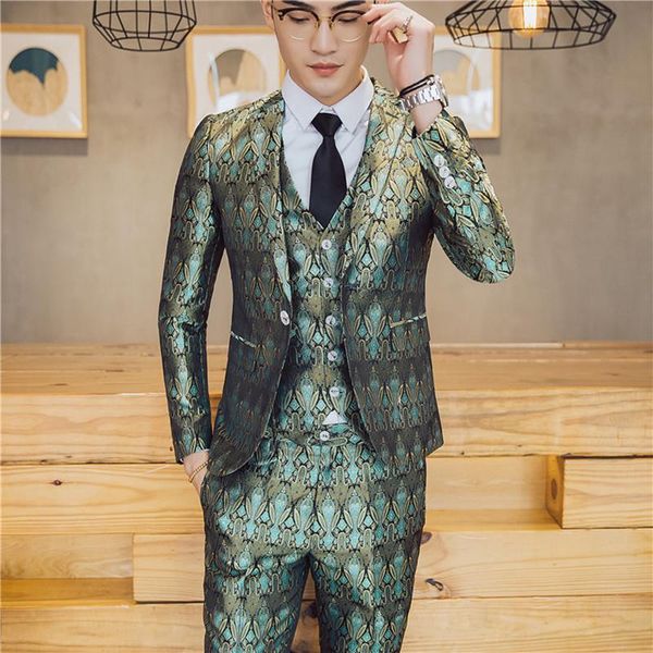 men's suits & blazers wonderful latest coat vest pants design mens floral blazer slim fit men suit golden printed 3 piece for stage par, White;black
men's suits & blazers wonderful latest coat vest pants design mens floral blazer slim fit men suit golden printed 3 piece for stage par, White;black