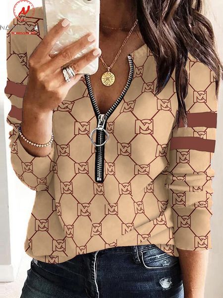 fashion women summer print t-shirts patchwork design zipper decor v-neck long sleeve spring autumn casual loose pullovers top, White
fashion women summer print t-shirts patchwork design zipper decor v-neck long sleeve spring autumn casual loose pullovers top, White