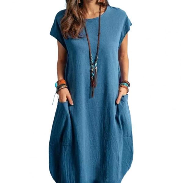 women's swimwear 80% sell o neck women dress mid-calf with pocket short sleeve simple cotton blend loose for daily life, White;black
women's swimwear 80% sell o neck women dress mid-calf with pocket short sleeve simple cotton blend loose for daily life, White;black
