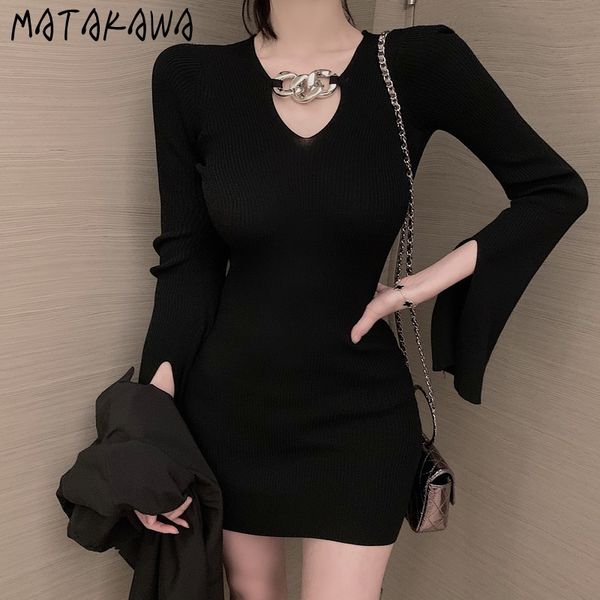 matakawa black knitted dress women fall/winter korean style bodycon dress slim waist v-neck base dresses for women 210513, Black;gray
matakawa black knitted dress women fall/winter korean style bodycon dress slim waist v-neck base dresses for women 210513, Black;gray