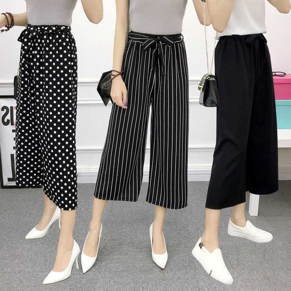 vertical stripe wave point lace up wide leg fashionable women's pants summer slim loose 9-point casual, Black;white
vertical stripe wave point lace up wide leg fashionable women's pants summer slim loose 9-point casual, Black;white