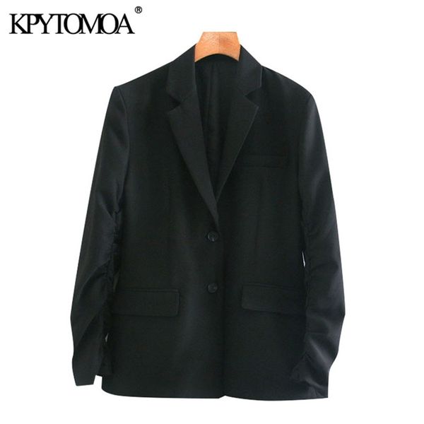 women fashion single breasted blazers coat vintage gathered sleeves pockets female outerwear chic 210421, White;black
women fashion single breasted blazers coat vintage gathered sleeves pockets female outerwear chic 210421, White;black