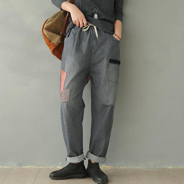 women's jeans johnature harem pants 2021 spring women clothes elastic waist loose vintage denim full length leisure concise ladies, Blue
women's jeans johnature harem pants 2021 spring women clothes elastic waist loose vintage denim full length leisure concise ladies, Blue