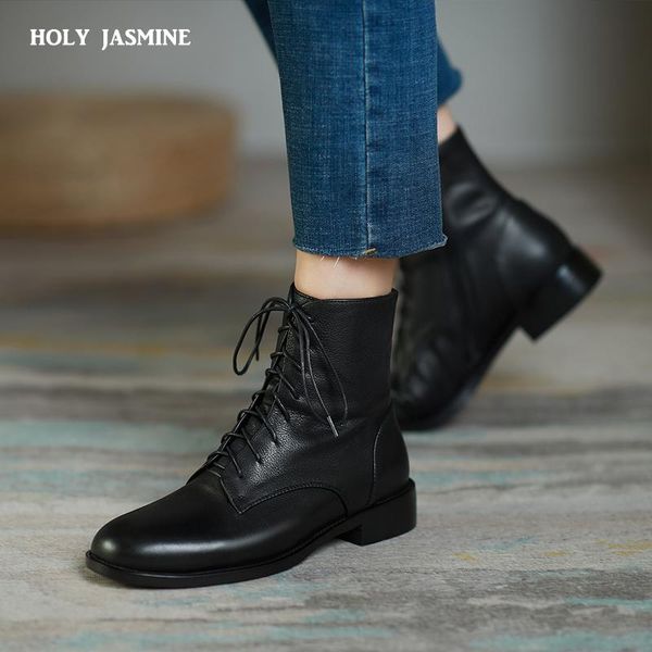 boots women winter genuine leather ankle round toe with zipper lace up chunky heel wear-resistant beef tendon bottom, Black
boots women winter genuine leather ankle round toe with zipper lace up chunky heel wear-resistant beef tendon bottom, Black