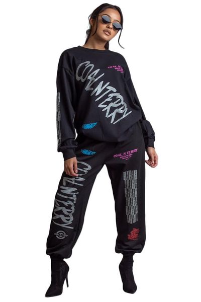women's two piece pants rstylish autumn women clothes streetwear black letter print long sleeve t shirt loose fitting set, White
women's two piece pants rstylish autumn women clothes streetwear black letter print long sleeve t shirt loose fitting set, White