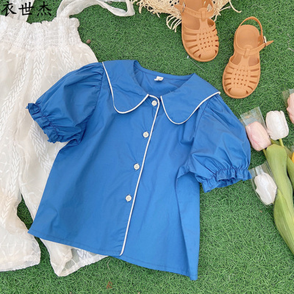 2022 girls short-sleeved shirt summer new children korean fashion shirt girl trend, Blue
2022 girls short-sleeved shirt summer new children korean fashion shirt girl trend, Blue