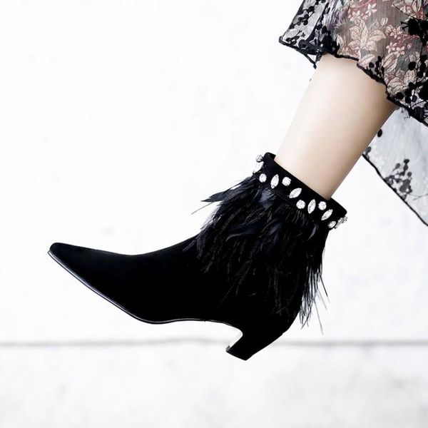 boots kmeioo fashion feather ankle spring autumn med heels sheepskin rhinestone short, Black
boots kmeioo fashion feather ankle spring autumn med heels sheepskin rhinestone short, Black