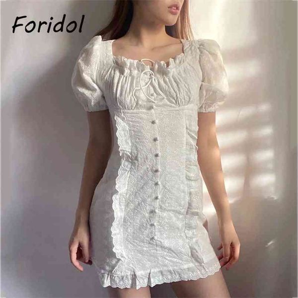 white lace summer dress women vintage puff sleeve beach bodycon mini button up ruffle short cotton 210427, Black;brown
white lace summer dress women vintage puff sleeve beach bodycon mini button up ruffle short cotton 210427, Black;brown
