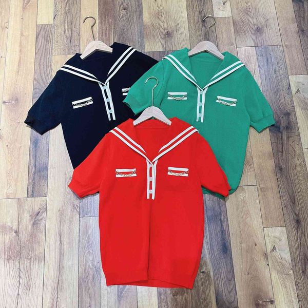 chain short sleeve navy polo collar metal buckle slim fit wool knitted pullover bottomed top, White
chain short sleeve navy polo collar metal buckle slim fit wool knitted pullover bottomed top, White