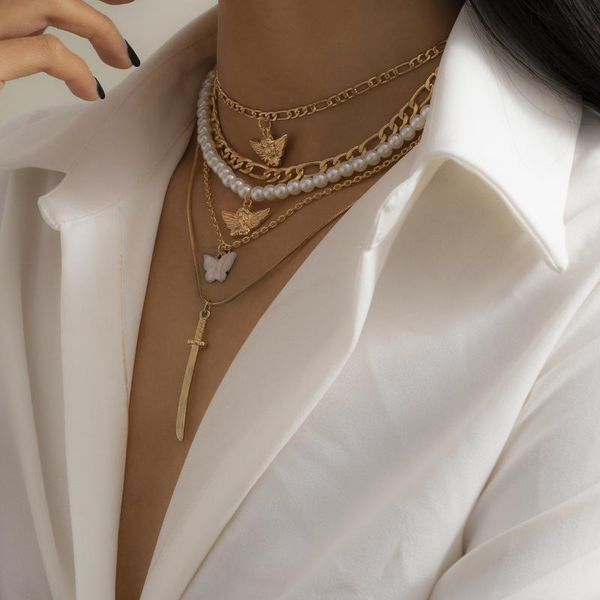 chains multilayer carved angel pendant pearl ring necklace gothic virgin mary knife thick chain long ladies jewelry, Silver
chains multilayer carved angel pendant pearl ring necklace gothic virgin mary knife thick chain long ladies jewelry, Silver