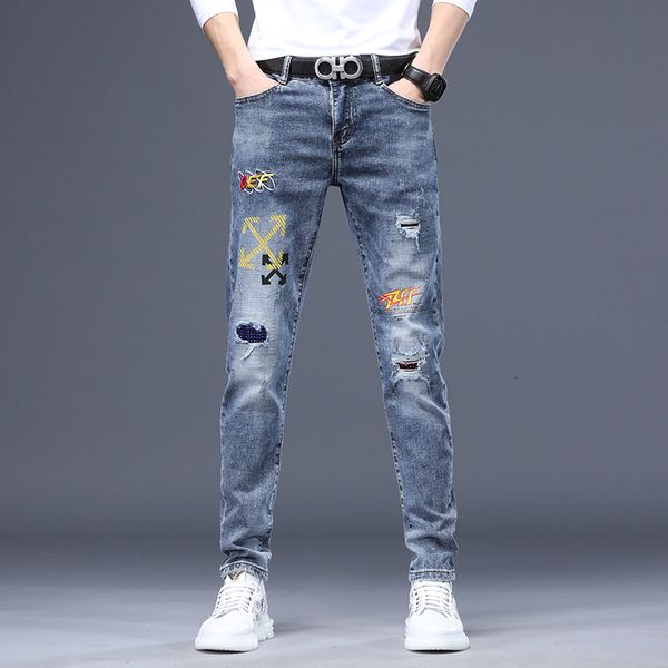 jeans mens hole embroidery printing stamping trend 2021 elastic casual jeans leg pants, Blue
jeans mens hole embroidery printing stamping trend 2021 elastic casual jeans leg pants, Blue