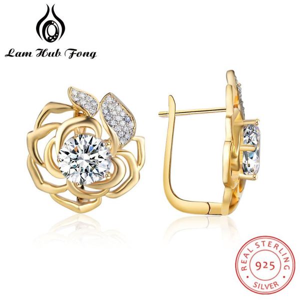 stud luxury 925 sterling silver flower earrings gold color clear cz fine jewelry wedding gift (lam hub fong), Golden;silver
stud luxury 925 sterling silver flower earrings gold color clear cz fine jewelry wedding gift (lam hub fong), Golden;silver