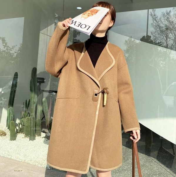 women's wool & blends one button round collar female fashion coat autumn winter womens elegant temperament solid color loose fit outerw, Black
women's wool & blends one button round collar female fashion coat autumn winter womens elegant temperament solid color loose fit outerw, Black
