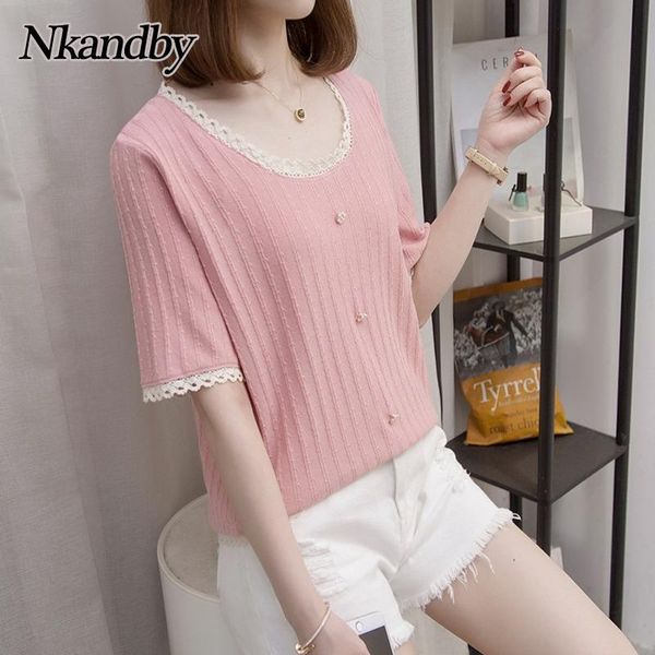 nkandby large size women's clothing 2021 spring summer fashion knitted square neck short sleeve t-shirt lace trim button tshirt, White
nkandby large size women's clothing 2021 spring summer fashion knitted square neck short sleeve t-shirt lace trim button tshirt, White