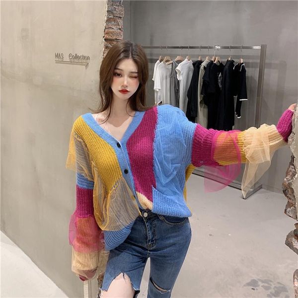 women's knits & tees autumn sweater women korean color matching mesh design sense breasted knitted cardigan internet celebrity sweet gi, White
women's knits & tees autumn sweater women korean color matching mesh design sense breasted knitted cardigan internet celebrity sweet gi, White