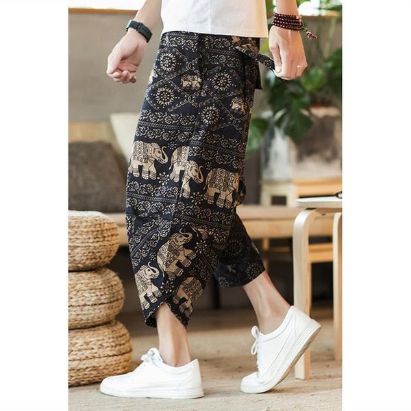 summer pants chinese style linen casual shorts men's loose plus fat size beach flower underpants men, Black 
summer pants chinese style linen casual shorts men's loose plus fat size beach flower underpants men, Black