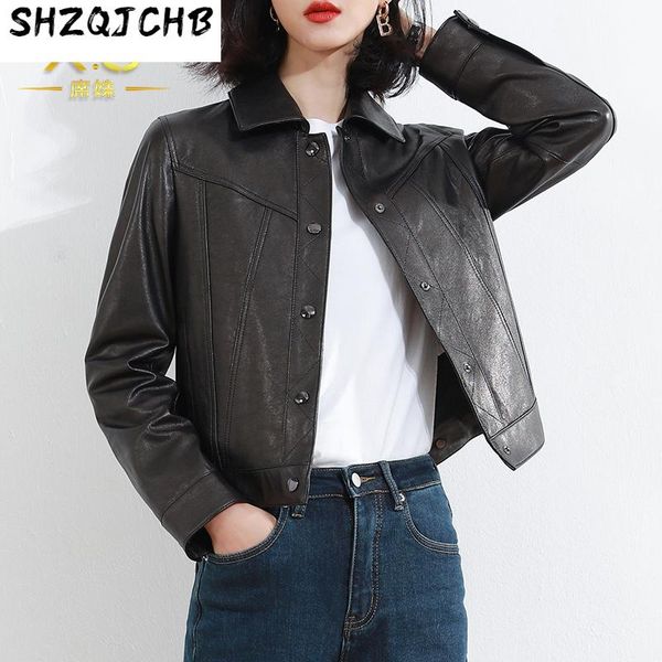 women's leather & faux shzq 2021 autumn sheepskin jacket simple small short locomotive, Black
women's leather & faux shzq 2021 autumn sheepskin jacket simple small short locomotive, Black