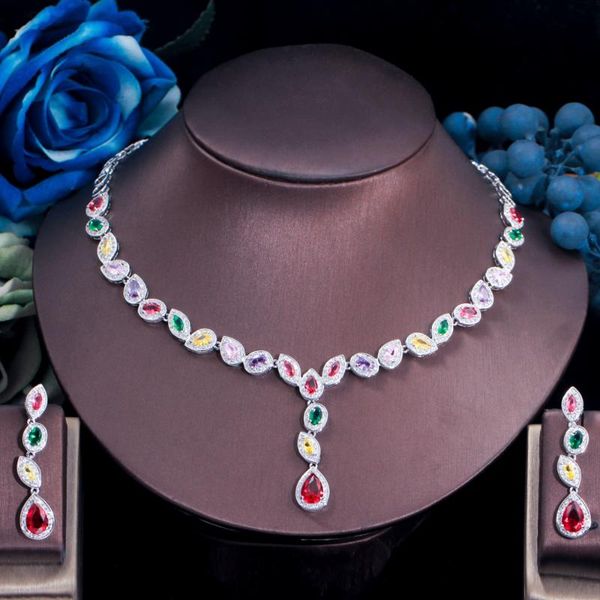 earrings & necklace threegraces luxury multicolor cubic zirconia silver color bridal wedding jewelry set for brides party accessories gift t
earrings & necklace threegraces luxury multicolor cubic zirconia silver color bridal wedding jewelry set for brides party accessories gift t