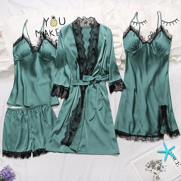 robe gown sets women sleepwear lace bathrobe night dress 4 four pieces sleep set faux silk femme lingerie, Black;red
robe gown sets women sleepwear lace bathrobe night dress 4 four pieces sleep set faux silk femme lingerie, Black;red