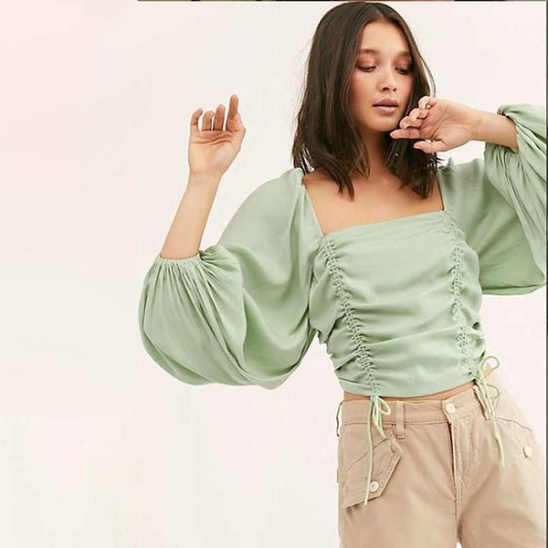 women's blouses & shirts 2021 women square neck lantern sleeve shirt vintage ruched pleated crop streetwear elastic short blouse, White
women's blouses & shirts 2021 women square neck lantern sleeve shirt vintage ruched pleated crop streetwear elastic short blouse, White