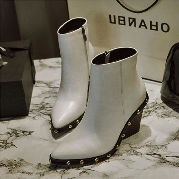 rivet ankle boots for women pointed toe ladies leather high heel big size womens autumn winter pumps female zip fashion shoes, Black
rivet ankle boots for women pointed toe ladies leather high heel big size womens autumn winter pumps female zip fashion shoes, Black