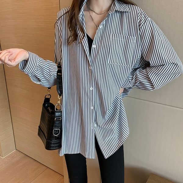 women's blouses & shirts ladies shirt korean loose stripes casual fashion long sleeve blouse, White
women's blouses & shirts ladies shirt korean loose stripes casual fashion long sleeve blouse, White