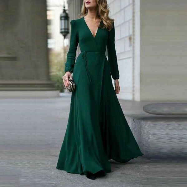 women formal maxi dress deep v neck drawstring waist long elegant lady sleeve fit and flare swing prom gown casual dresses, Black;gray
women formal maxi dress deep v neck drawstring waist long elegant lady sleeve fit and flare swing prom gown casual dresses, Black;gray