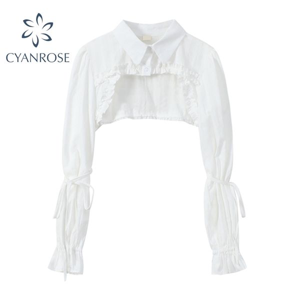 streetwear white crop blouse women long sleeve cotton shirt turn down collar summer fashion casual button lace up lady 210430
streetwear white crop blouse women long sleeve cotton shirt turn down collar summer fashion casual button lace up lady 210430