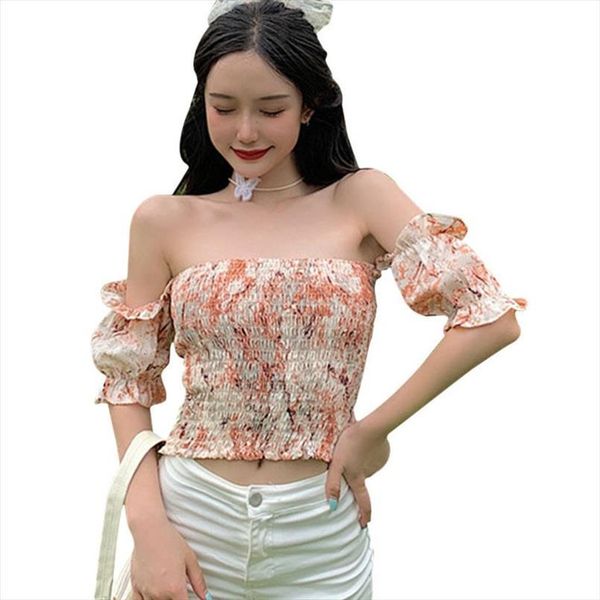 fashion slash neck womens shirts sweet pleated korean style floral short sleeve summer shirt, White
fashion slash neck womens shirts sweet pleated korean style floral short sleeve summer shirt, White