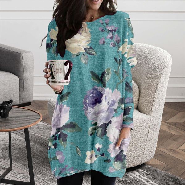 european and color hydrangea spring and autumn long pocket t-shirt female elements round neck loose and comfortable home service, Black;gray
european and color hydrangea spring and autumn long pocket t-shirt female elements round neck loose and comfortable home service, Black;gray
