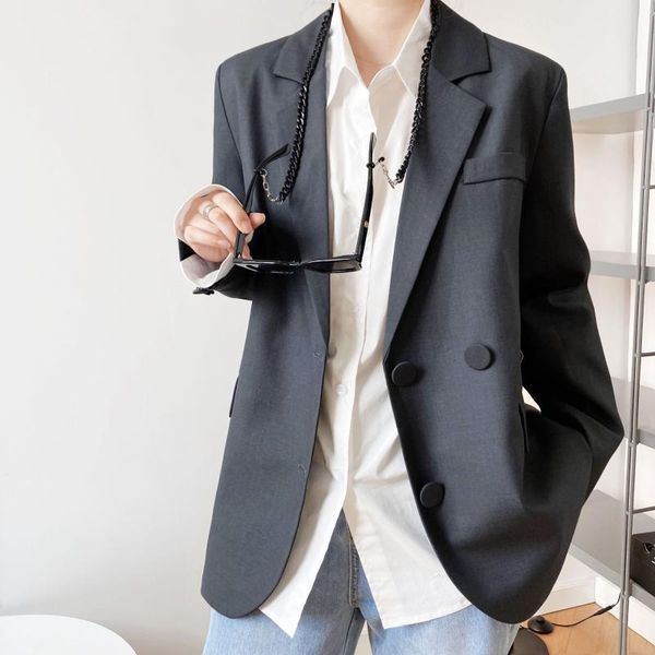women's 2021 autumn clothing loose casual small suit wild double breasted female coat suits & blazers, White;black
women's 2021 autumn clothing loose casual small suit wild double breasted female coat suits & blazers, White;black