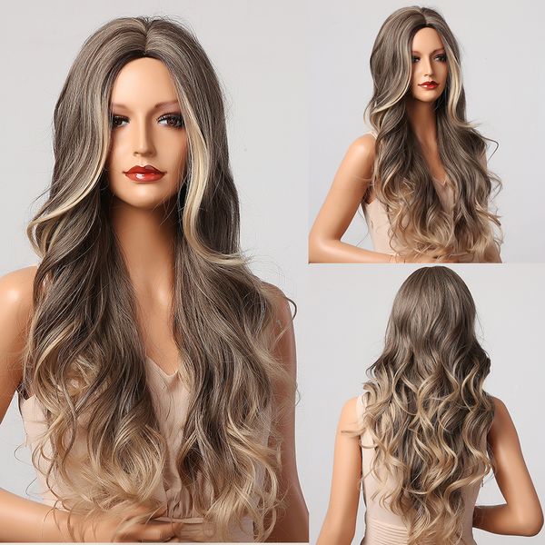 long brown blonde ombre wavy wigs synthetic natural wigs middle part daily cosplay for women heat resistant, Black
long brown blonde ombre wavy wigs synthetic natural wigs middle part daily cosplay for women heat resistant, Black