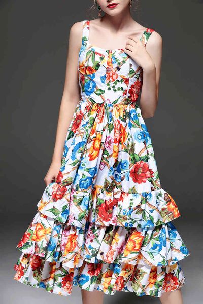 fashion designer runway summer women's spaghetti strap tiered ruffle casual floral printed party, Black;gray
fashion designer runway summer women's spaghetti strap tiered ruffle casual floral printed party, Black;gray
