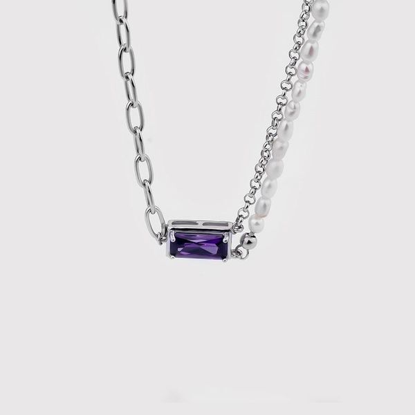 bangle pearl stitching necklace small multicolor clavicle chain 925 sterling silver ins cool style pendant female, Black 
bangle pearl stitching necklace small multicolor clavicle chain 925 sterling silver ins cool style pendant female, Black