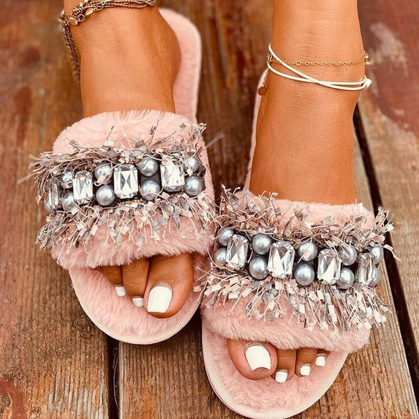 women crystal plush slippers woman pearl home warm flats female outdoor ladies fashion shoes women's comfortable footwear, Black
women crystal plush slippers woman pearl home warm flats female outdoor ladies fashion shoes women's comfortable footwear, Black