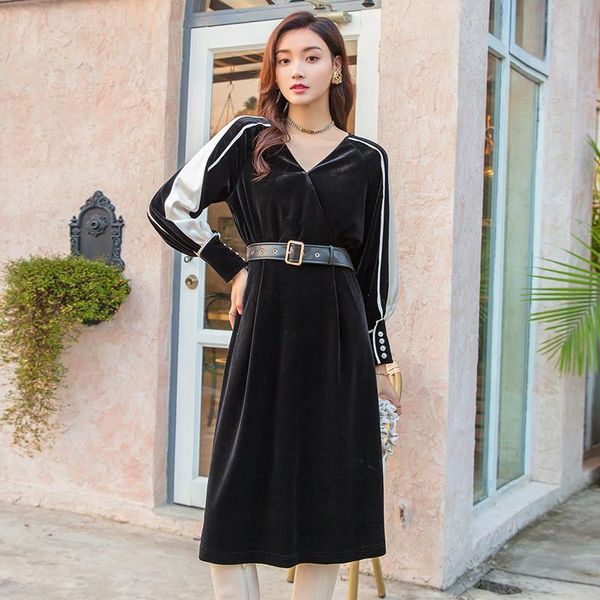 casual dresses yigelila fashion women black velvet dress elegant v-neck long empire slim straight 66122, Black;gray
casual dresses yigelila fashion women black velvet dress elegant v-neck long empire slim straight 66122, Black;gray