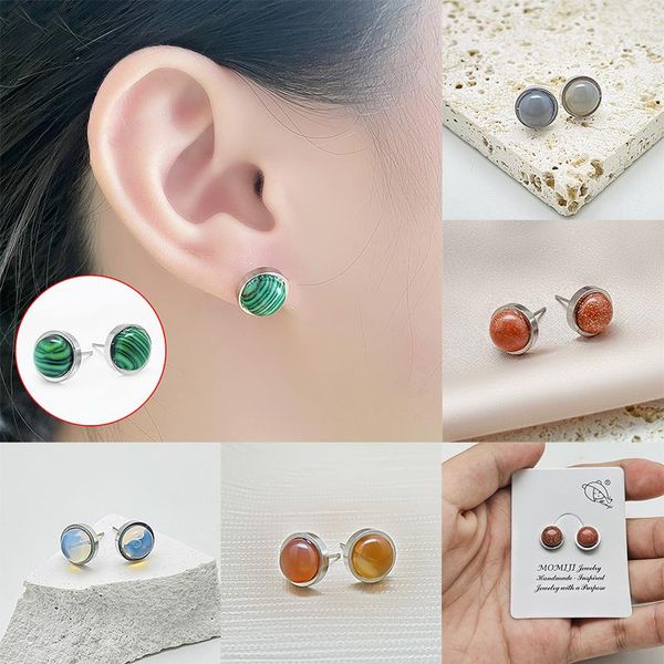 stud natural stone earrings for women korean jewelry geometry simple minimalist restoring ancient round, Golden;silver 
stud natural stone earrings for women korean jewelry geometry simple minimalist restoring ancient round, Golden;silver