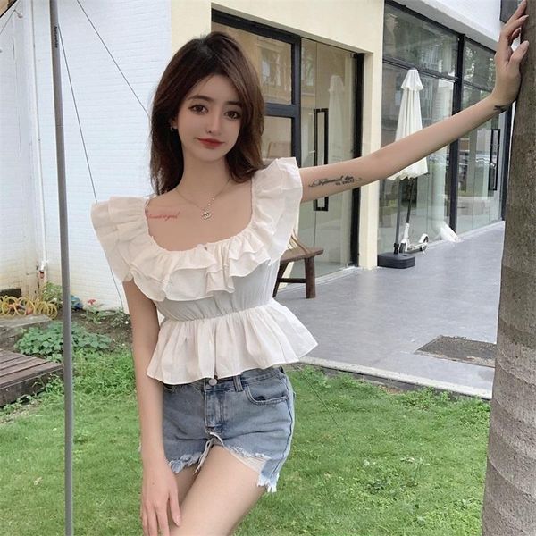 women's blouses & shirts 2021 summer square collar ruffled shirt women 's design french style short navel-exposed pullover t-shirt, White
women's blouses & shirts 2021 summer square collar ruffled shirt women 's design french style short navel-exposed pullover t-shirt, White