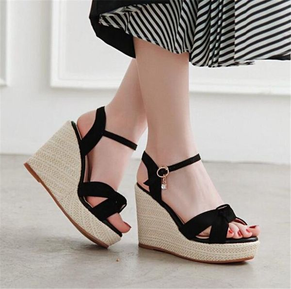 shoes women sandals wedge high heels platform open toe faux suede bowknot ankle strap party office ladies footwear 34-43, Black
shoes women sandals wedge high heels platform open toe faux suede bowknot ankle strap party office ladies footwear 34-43, Black