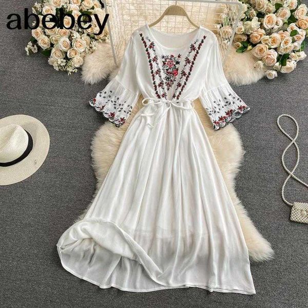 dress summer holiday embroidery round neck three quarter trumpet sleeve dress collect waist comfort women vestidos 210715, Black;gray
dress summer holiday embroidery round neck three quarter trumpet sleeve dress collect waist comfort women vestidos 210715, Black;gray