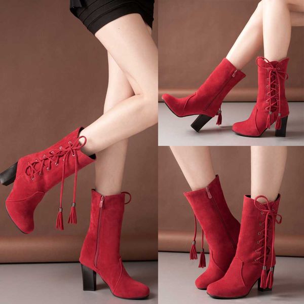 boots winter women's mid-calf high heels nubuck leather shoes lace up tassels big size 44 t186 hof6, Black
boots winter women's mid-calf high heels nubuck leather shoes lace up tassels big size 44 t186 hof6, Black