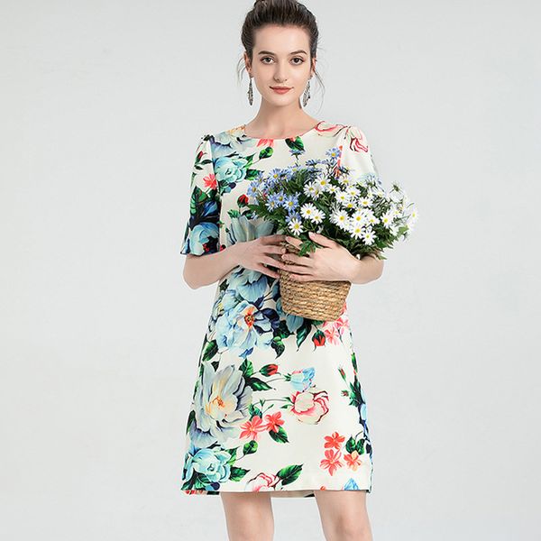 women's runway dresses o neck short sleeves printed fashion casual dress vestidos, Black
women's runway dresses o neck short sleeves printed fashion casual dress vestidos, Black