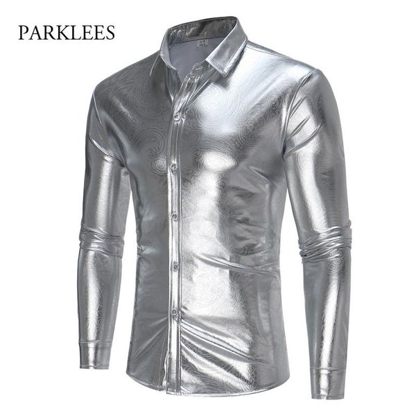 men's casual shirts mens paisley floral print dress shiny metallic glitter bronzing long sleeve camisa masculina party prom stage shirt, White;black
men's casual shirts mens paisley floral print dress shiny metallic glitter bronzing long sleeve camisa masculina party prom stage shirt, White;black