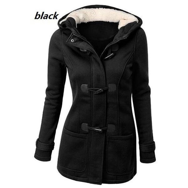 autumn and winter women's fashion solid color jackets new hooded loose casual horn button warm jacket, Black;brown
autumn and winter women's fashion solid color jackets new hooded loose casual horn button warm jacket, Black;brown