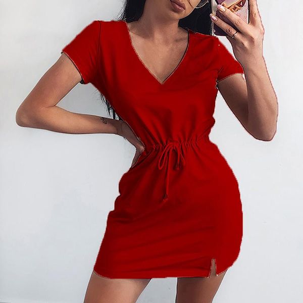 women's summer dress v-neck solid color short-sleeved waist casual a-line belt 2021 vestidos de mujer dresses, Black;gray
women's summer dress v-neck solid color short-sleeved waist casual a-line belt 2021 vestidos de mujer dresses, Black;gray